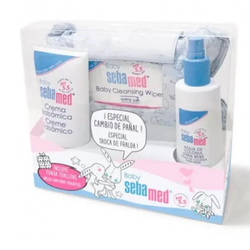 SEBAMED Babykorb mit Feuchttüchern 72 Einheiten + Balsamico-Creme 200 ml + Kölnisch Wasser 250 ml