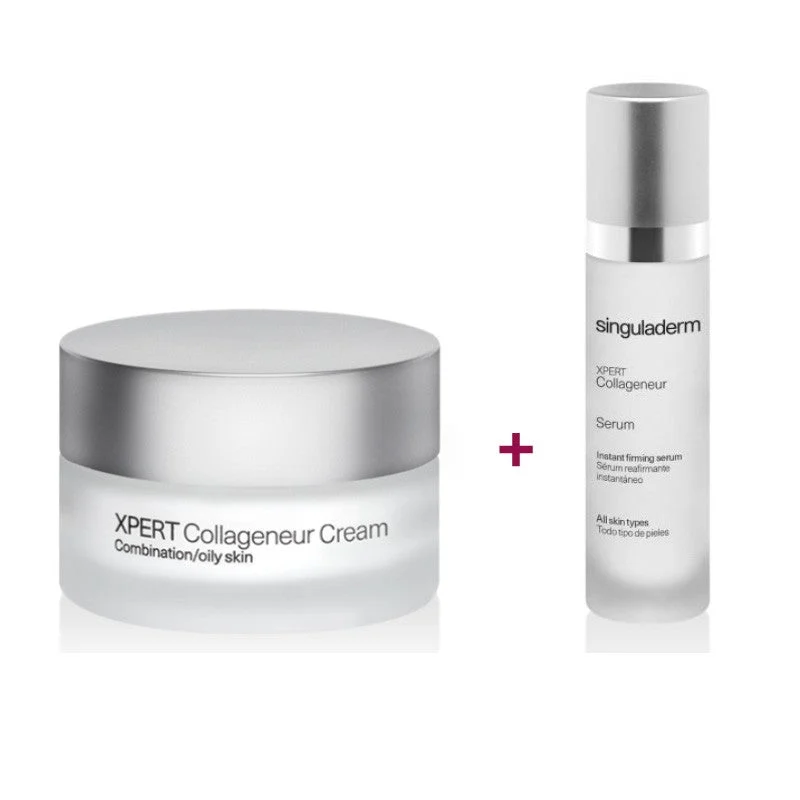 SINGULADERM Xpert Collageneur Creme + Serum Routine für Mischhaut und fettige Haut
