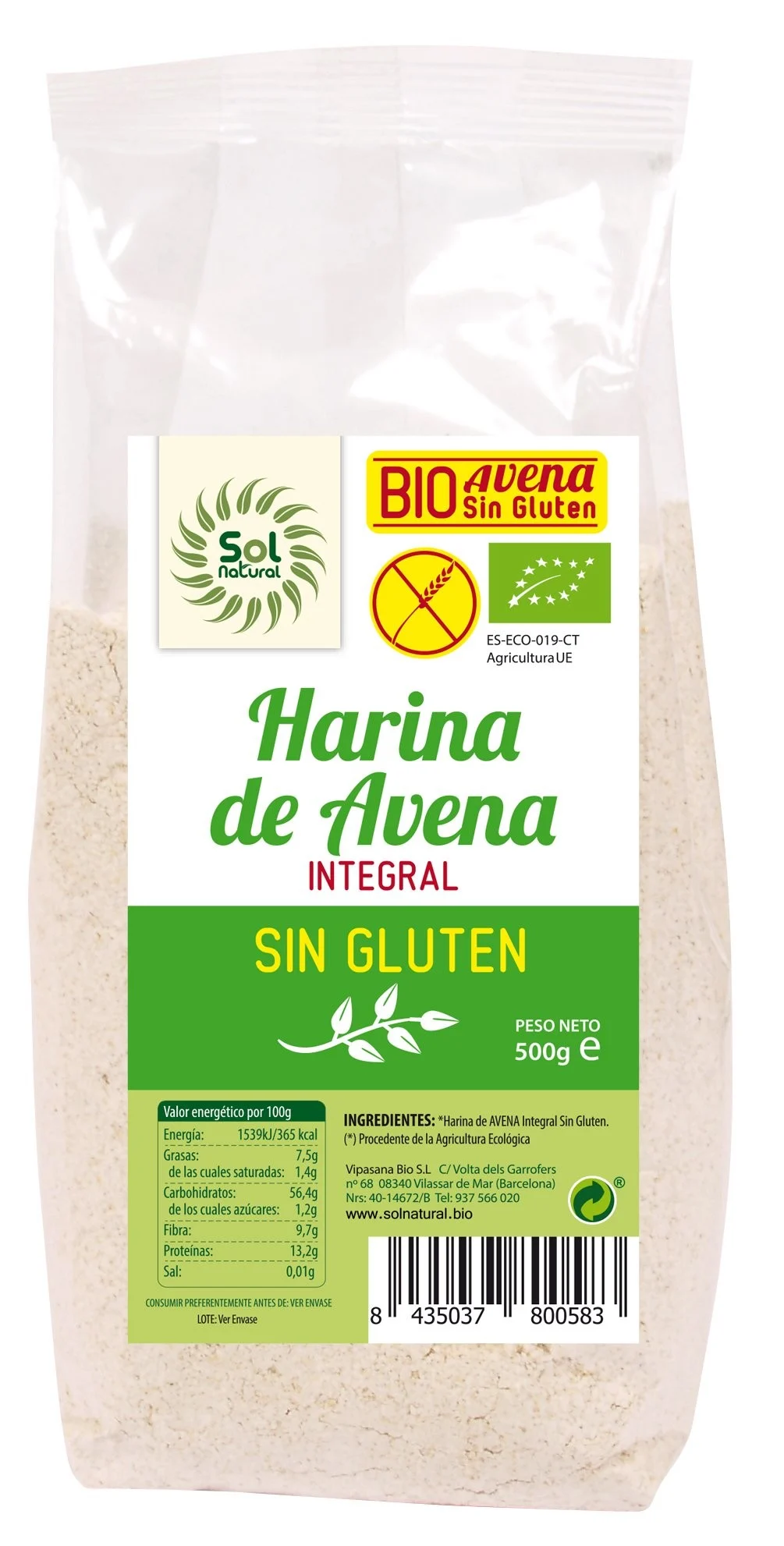 Solnatural Hafermehl Glutenfrei Bio 500 g