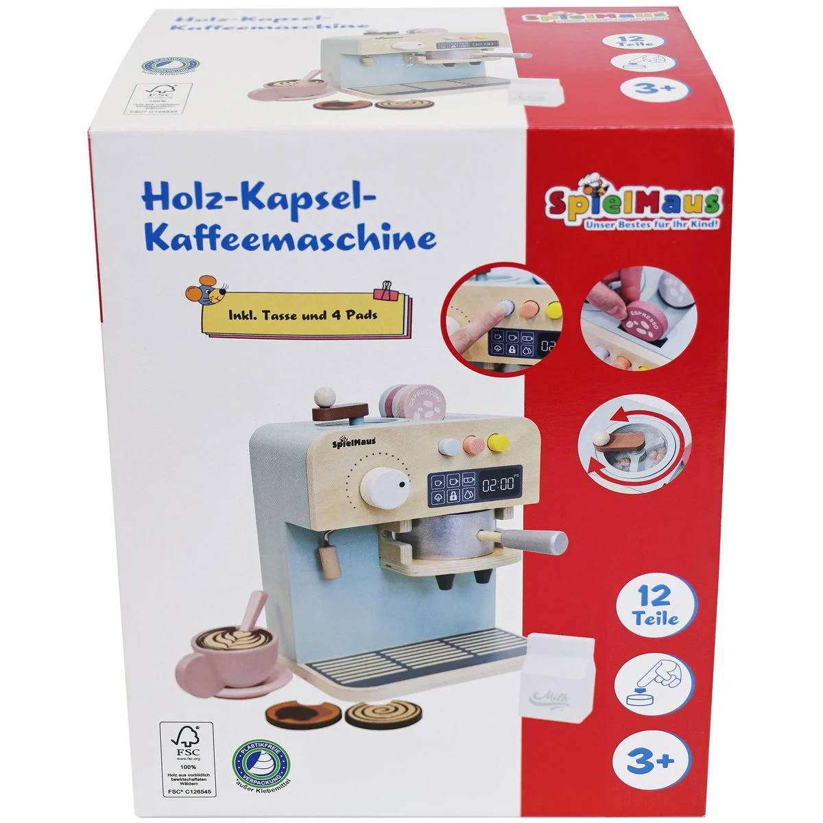 SpielMaus Holz Kapsel Kaffeemaschine mit Zubehör