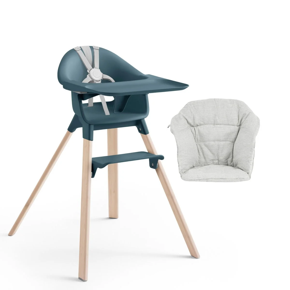 STOKKEClikk Hochstuhl Bamboo mit Sitzkissen fjord blue