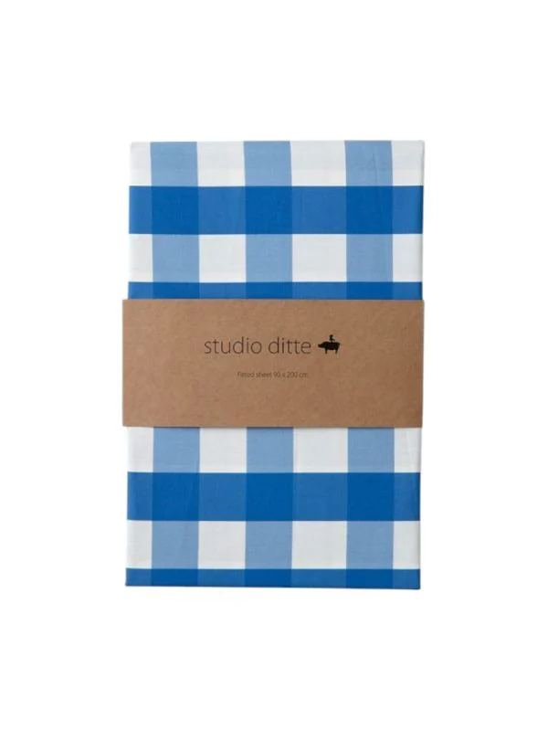 Studio Ditte Spannbettlaken - Kariert - 90 x 200 cm - Kobaltblau