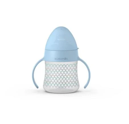 SUAVINEX Erste 150-ml-Babyflasche mit Griffen und Auslaufschutz, +4M (blau)