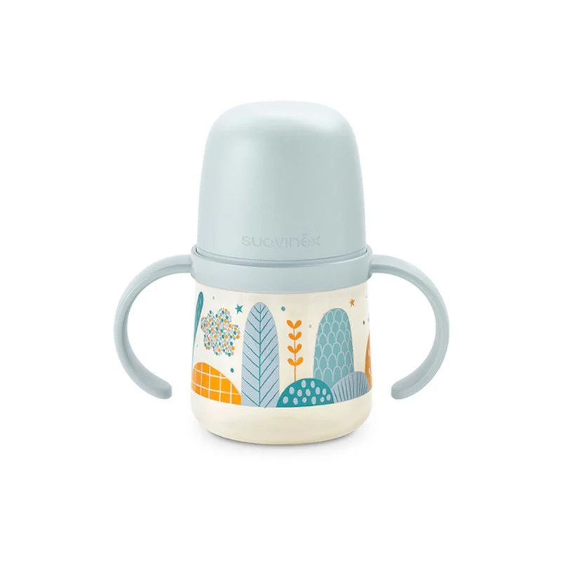 SUAVINEX Erste 150-ml-Babyflasche mit Griffen und Auslaufschutz, +4M (Blue Forest)