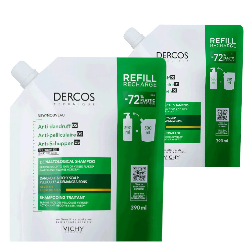 VICHY Dercos Anti-Schuppen Shampoo Trockene Haare ECO NACHFÜLLUNG Doppelpack 2x390ml