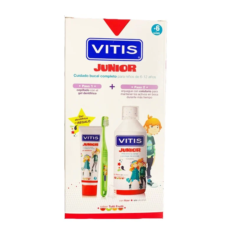 VITIS Junior Complete Care: Mundwasser + weiche Zahnbürste + Zahnpasta-Gel