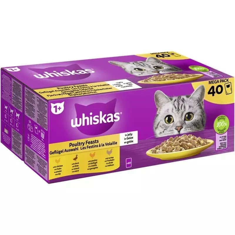 Whiskas Aves en Gelatina Alimento Húmedo für erwachsene Katzen 40 Stück