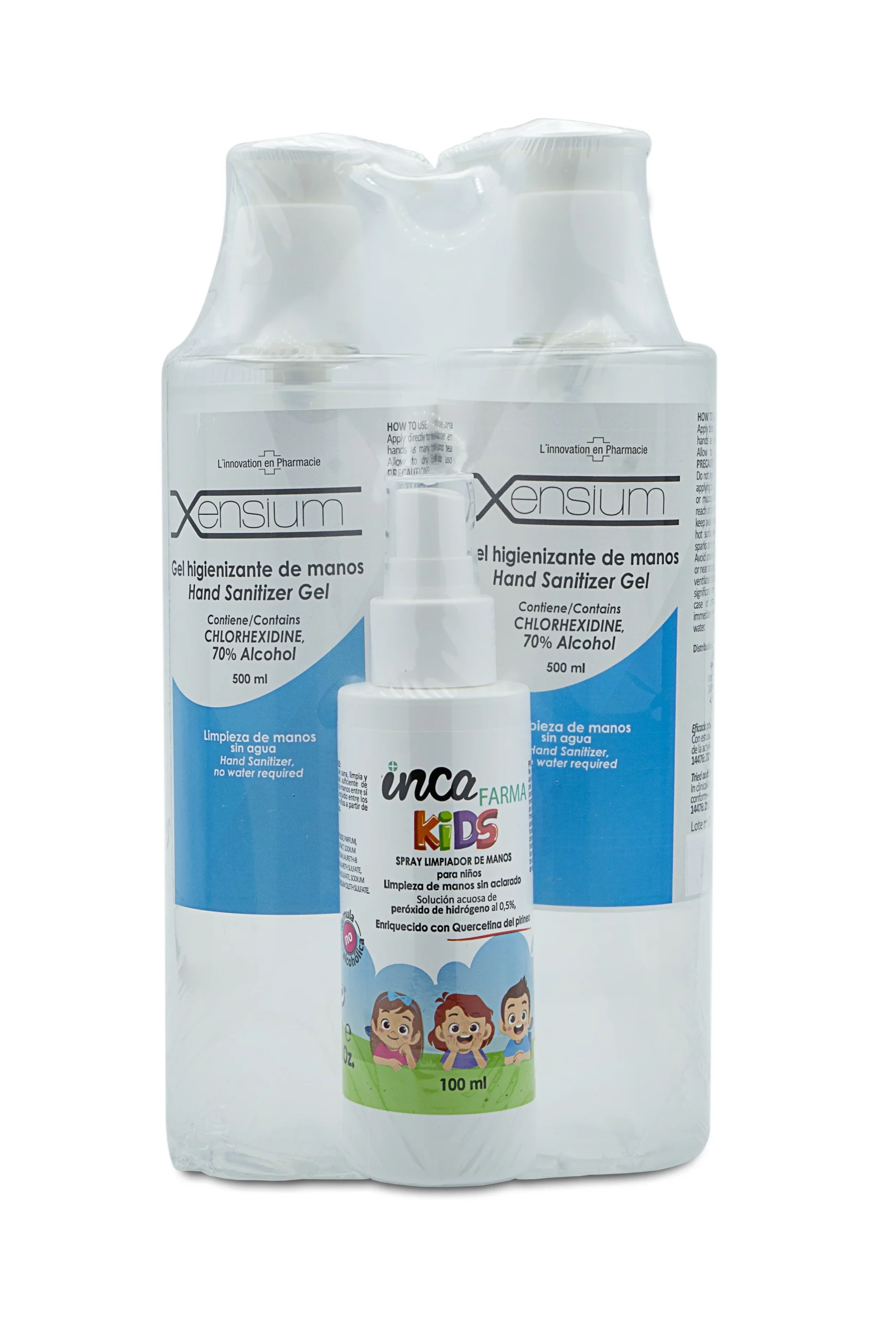XENSIUM Händedesinfektionsgel 2x500 ml + Kinderspraypack