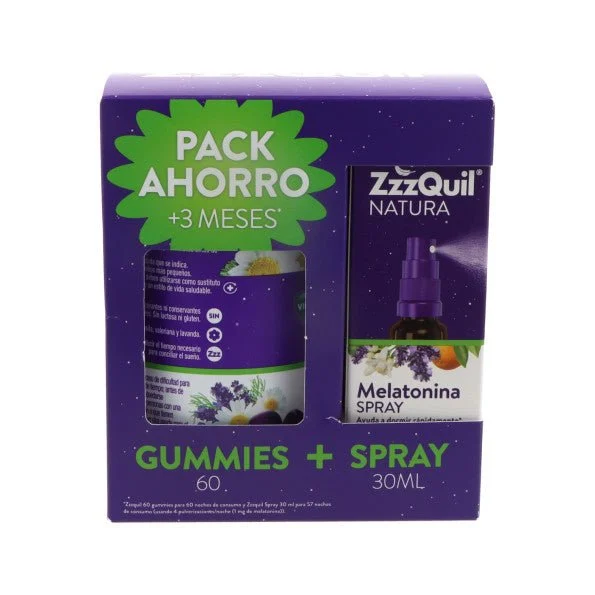 ZzzQuil Natura Gominolas und Spray Oral 60g + 30ml